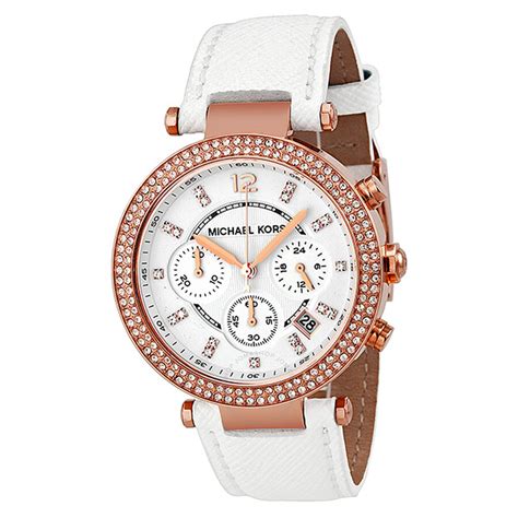 Michael Kors MK2281 Parker Rose Gold White Leather Watch 